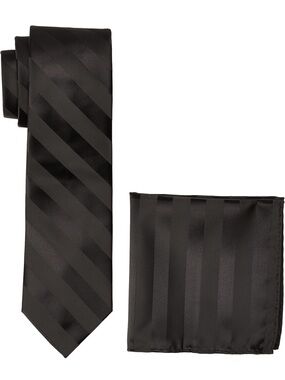 Stacy Adams Black Diagonal Stripe Tie with Pocket Square